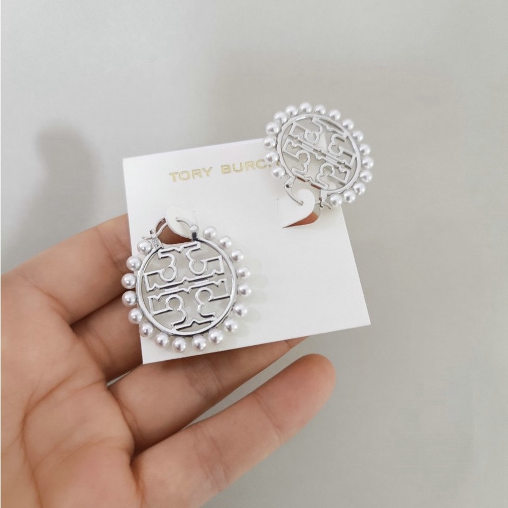 Tory Burch Silver Hoop Earrings - Picture 3 of 3